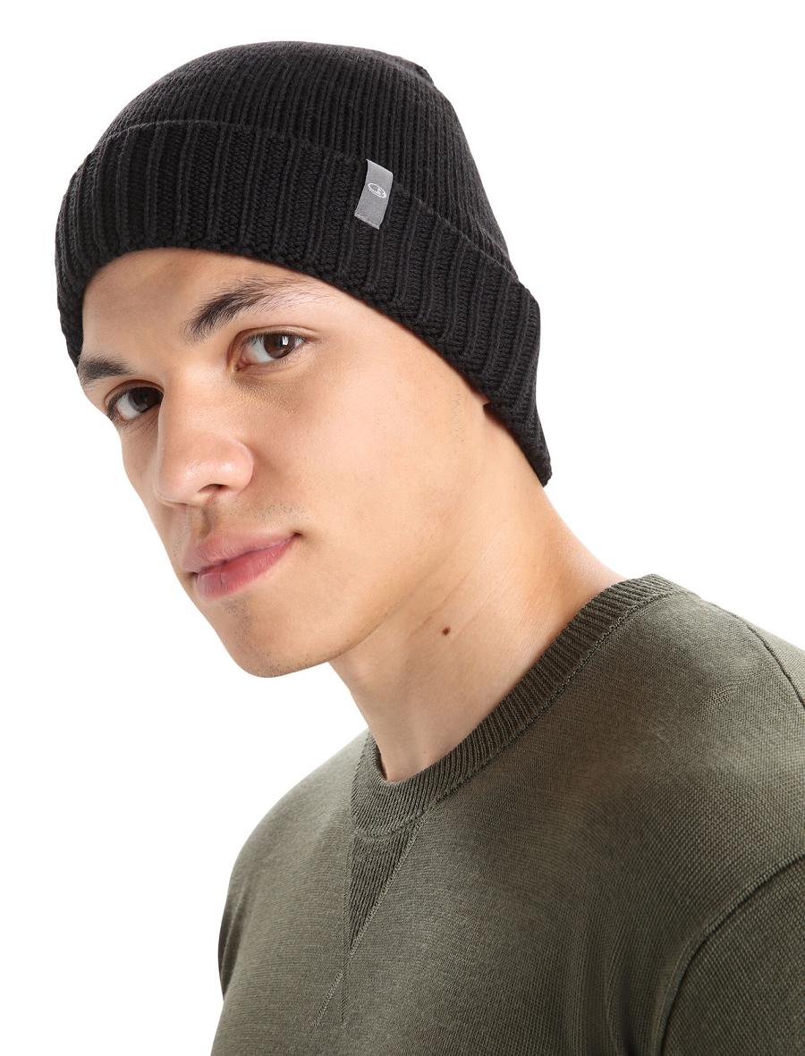 Black Icebreaker Unisex Merino Vela Cuff Beanie Men's Hats | AU 1090KORI